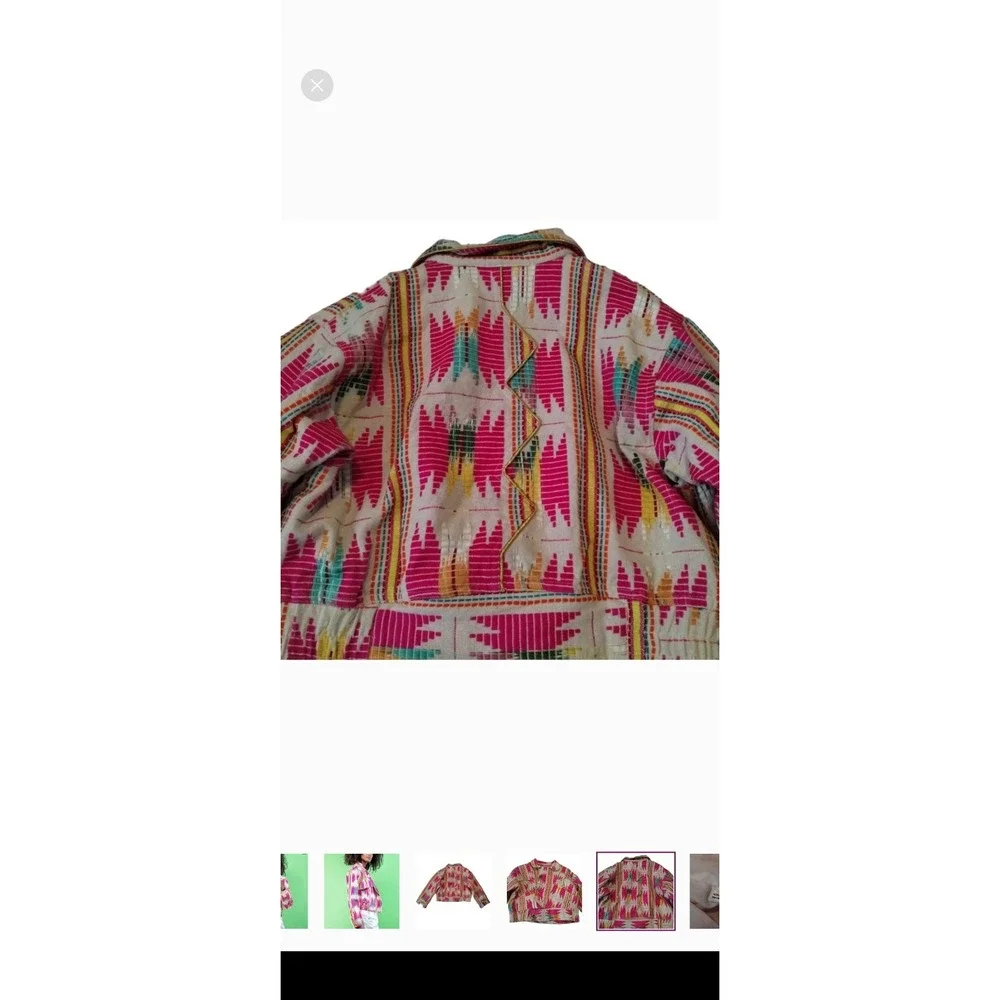 Ama Ibiza Aztec Boho Cropped Jacket Dopamine‎ Southwestern Colorful Sz L/XL